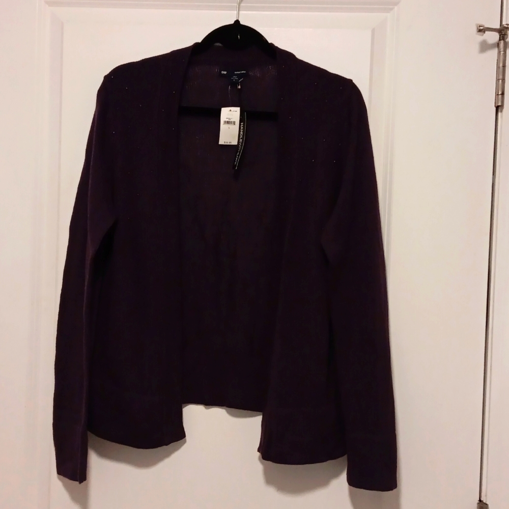 GAP Open Cardigan Cotton Plum Sweater large NWT